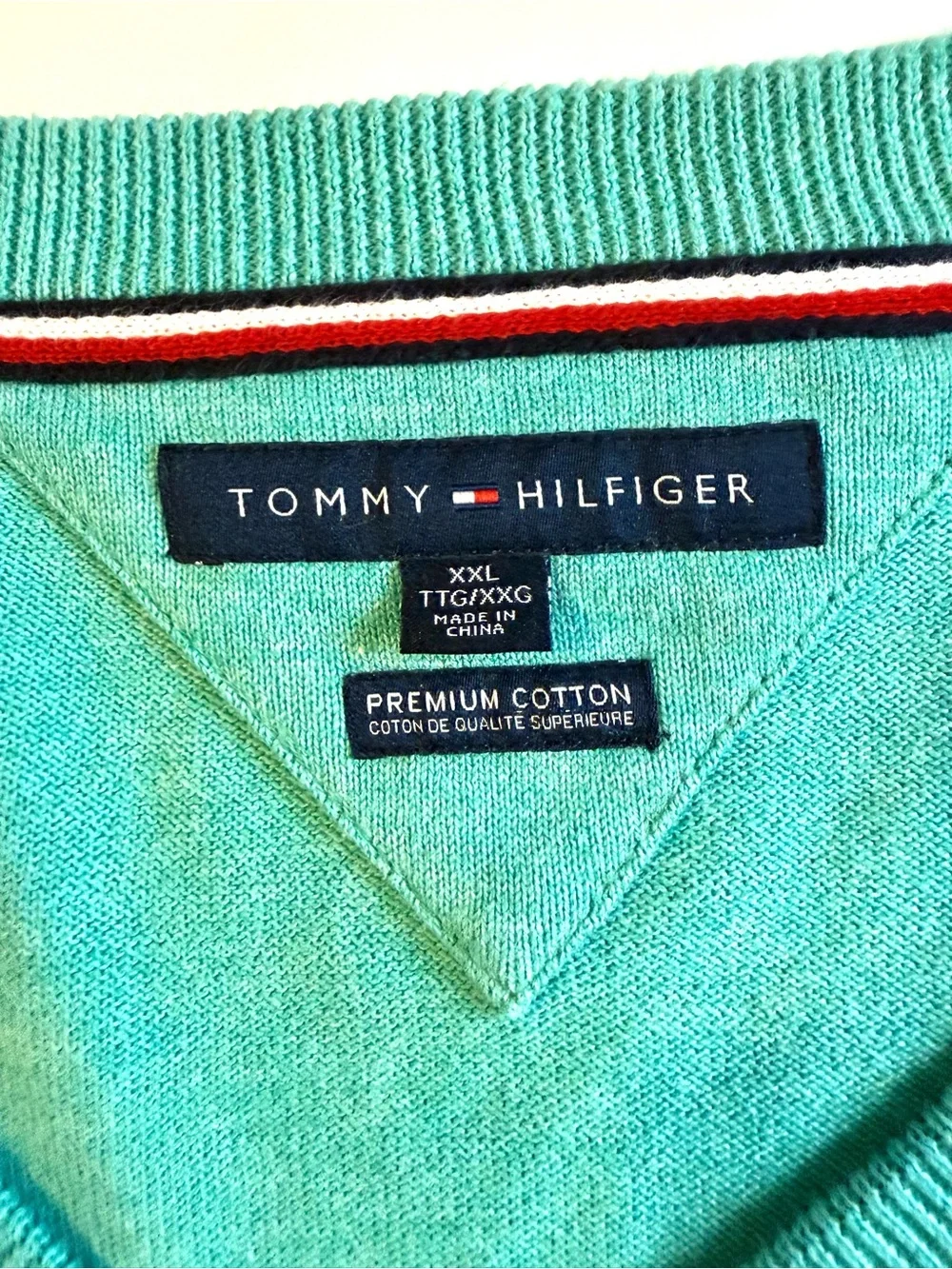Tommy Hilfiger Men’s  V Neck Sweater Pullover Logo Knit Classic Sz XXL